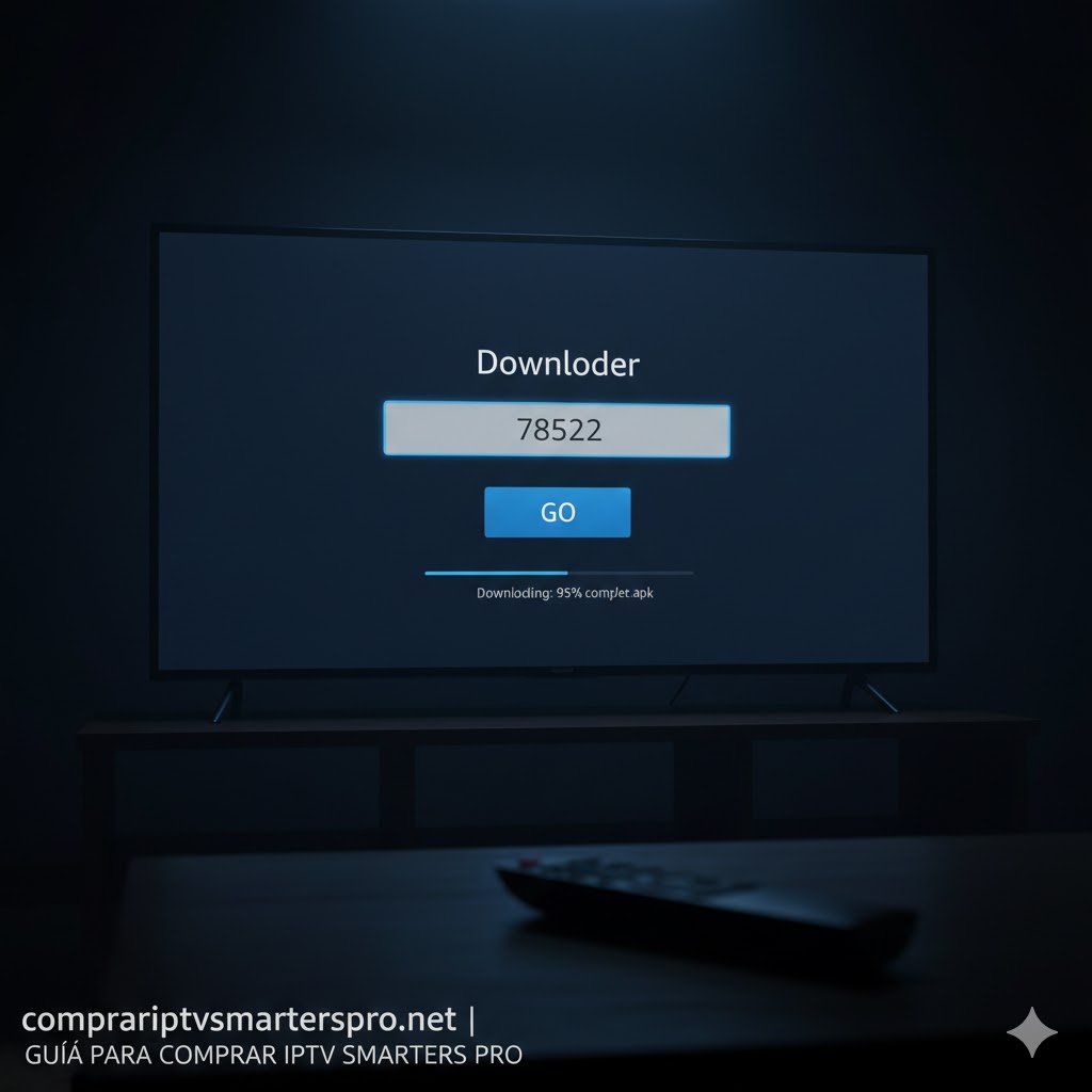 Aplicación Downloader en FireStick descargando el reproductor para usuarios que deciden comprar iptv smarters pro.
