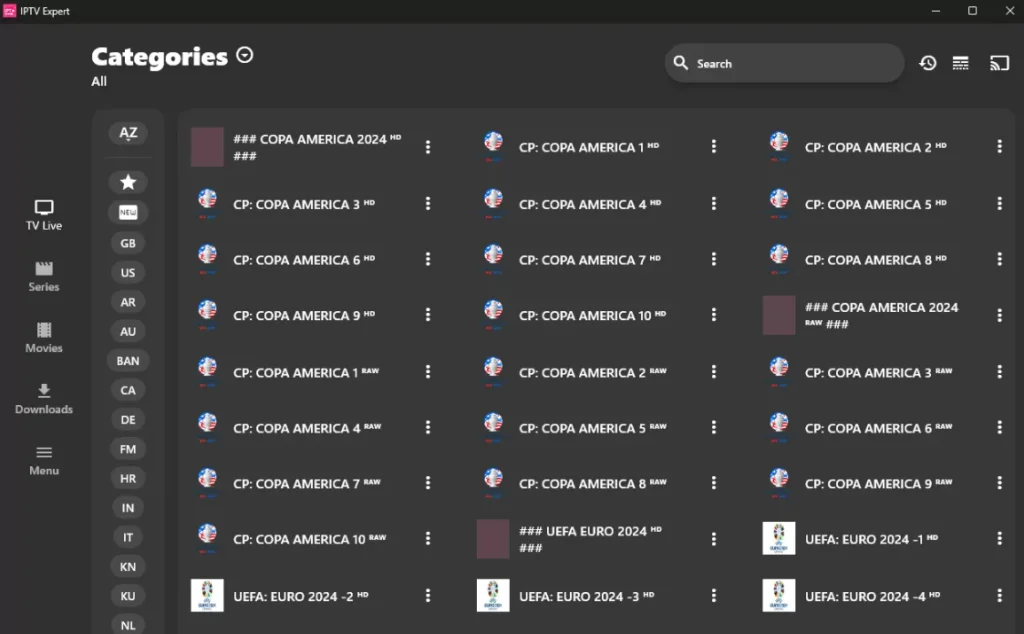 Lista de canales deportivos en vivo incluyendo eventos como Copa América y Eurocopa en una lista iptv españa estable.